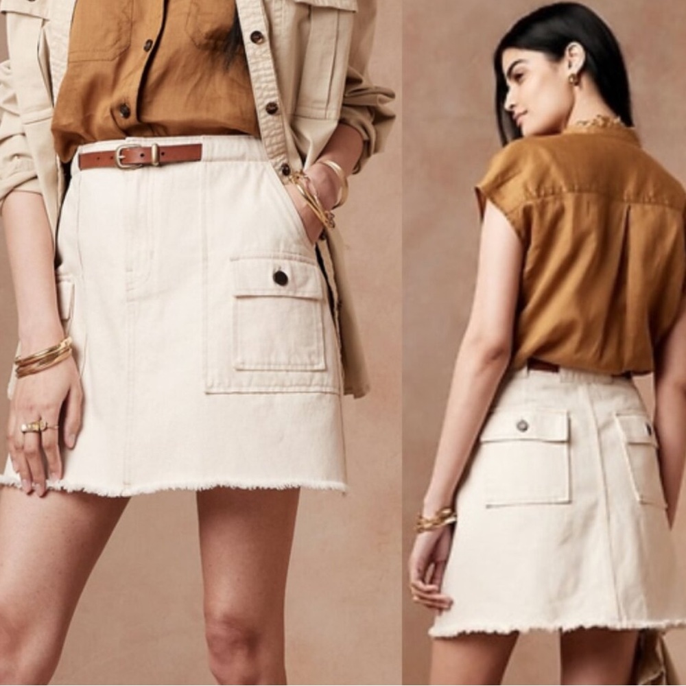 Banana Republic Ecru White Denim Utility Cargo Mini Skirt